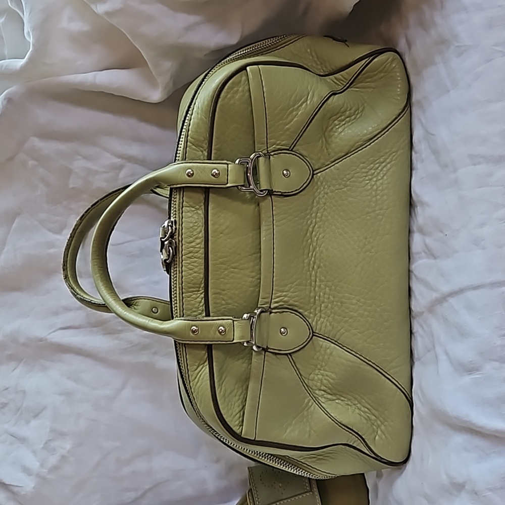 Cole Haan apple green pebbled leather purse.  Handbag style.  Straps 6" drop